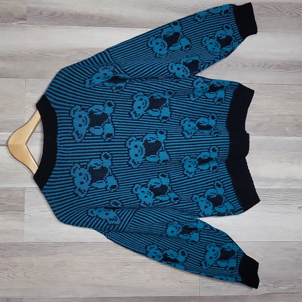Adele Womens Vintage Teddy Bear Sweater 80s Retro Striped Knit‎ Shoulder Pads - Picture 6 of 7